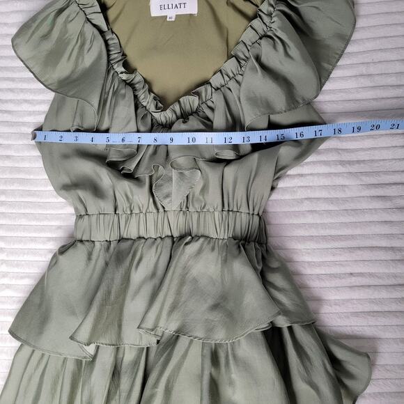 Elliatt XS Sage Green Ruffle Tiered Maxi Dress Asymmetrical Hem Boho Formal - Picture 5 of 11